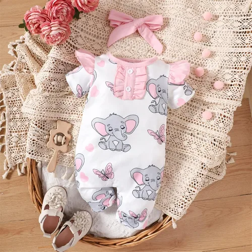 Vista 5 de Mameluco de manga corta con estampado de elefante para recién nacido, para primavera y verano