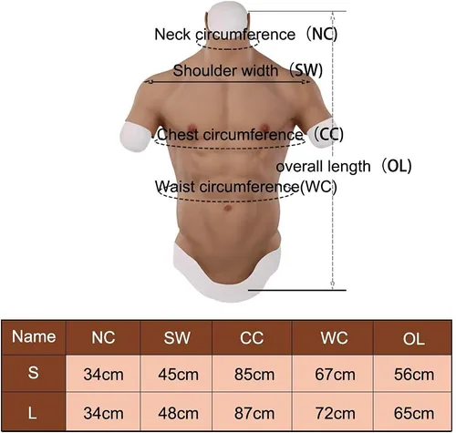 Vista 5 de EQAIWUJIE Chaleco de silicona para el pecho de los músculos abdominales de silicona suave grande bronceado