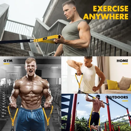 Vista 8 de Bandas de resistencia, banda de resistencia resistente con anclaje de puerta, asas, bandas de ejercicio para entrenar hombres y mujeres, ideal