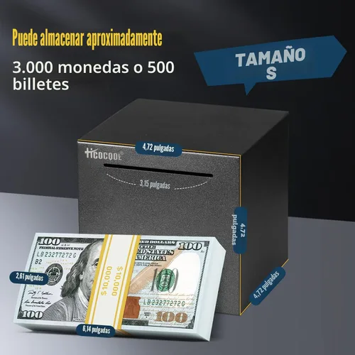 Vista 2 de hicocool Alcancía para adultos debe romperse para abrir, alcancía de acero inoxidable para adultos para dinero real, banco de dinero de metal Negro