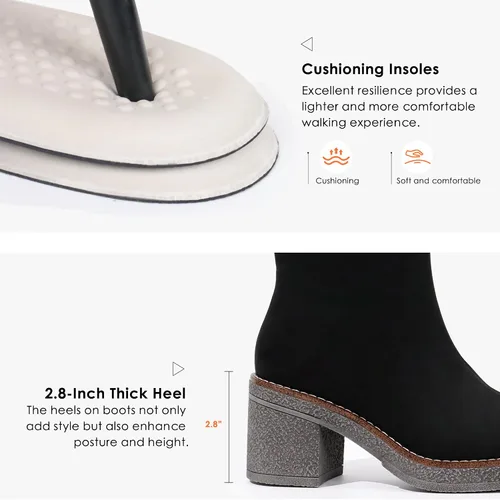 Vista 6 de JABASIC Botas de tobillo para mujer, tacón bajo, tacón grueso, botas de vestir con cremallera lateral