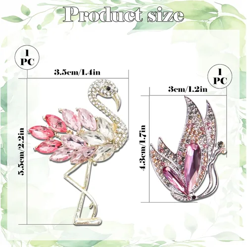 Vista 2 de 2 broches para mujer, diseño de flamencos vintage con diamantes de imitación, diseño de mariposa, broches de animales, broches de seguridad, broches