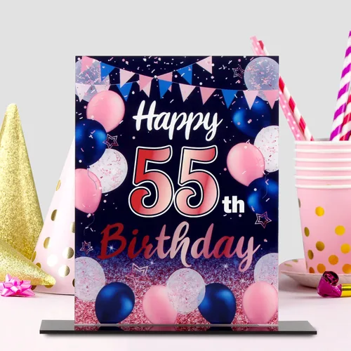 Vista 190 de LINGTEER Decoraciones de feliz cumpleaños número 11, 2 piezas de soporte de acrílico con impresión de pie rosa y azul, tablero de telón de fondo
