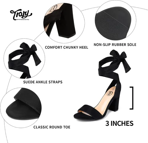 Vista 3 de Trary - Sandalias de tacón grueso con cordones para mujer