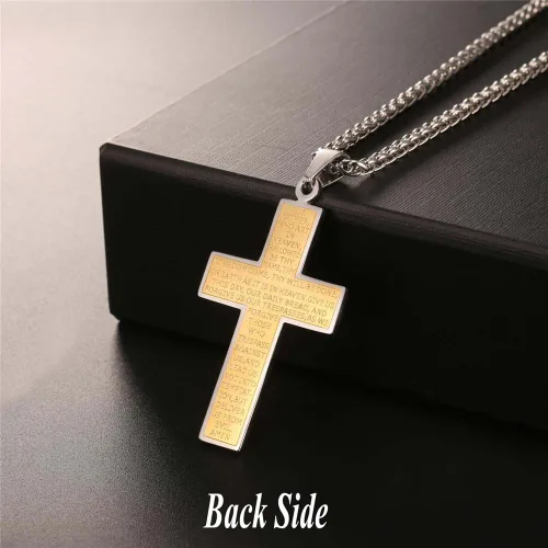 Vista 5 de U7 Simple Cross Necklace for Men Women, Stainless Steel Silver Black Gold Latin Cross Pendant Necklaces, Custom Engravable, Length 22-24 Inches