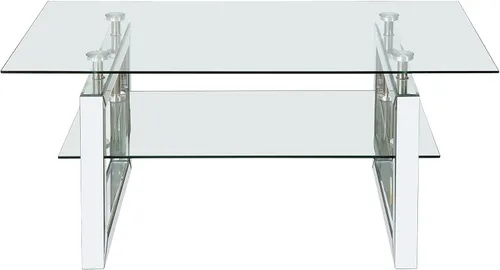 Vista 5 de Mesa auxiliar rectangular de vidrio con patas de tubo de metal plateado, mesa de centro de vidrio templado, mesas auxiliares modernas para sala