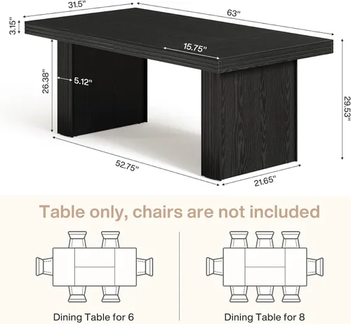Vista 2 de Tribesigns Mesa de comedor de granja de 63 pulgadas para 6, mesa de cocina moderna con línea acanalada para comedor, sala de estar, color negro