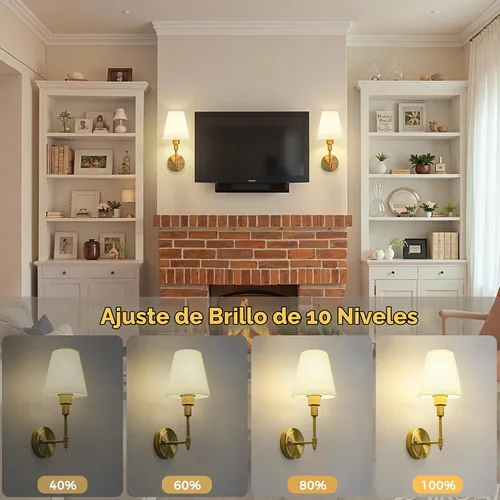 Vista 6 de Aplique de pared a pilas: juego de 2 lámparas de pared inalámbricas Oro