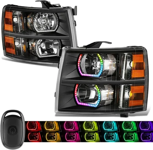 Vista 8 de DNA Motoring HL-OH-CSIL07-BK-CL1 Par de faros delanteros con carcasa negra compatibles con Silverado 1500 de 07-13 / Modelos Silverado 2500 3500 &