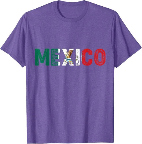 Vista 8 de Camiseta con texto en inglés «Mexico Vintage Letras» como bandera mexicana, Negro