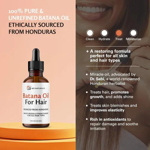 Vista 3 de M3 Naturals Aceite de batana vegano Aceite de batana sin refinar para cabello y piel Apoya la producción de piel saludable y colágeno Batana