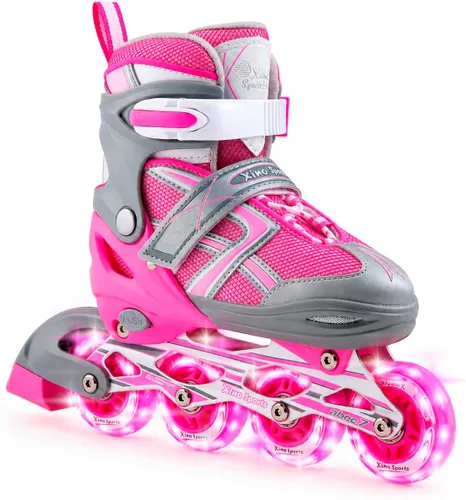 Vista 10 de Xino Sports Patines en línea para niños y niñas – Patines ajustables con ruedas iluminadas LED – Patines juveniles para interiores y exteriores