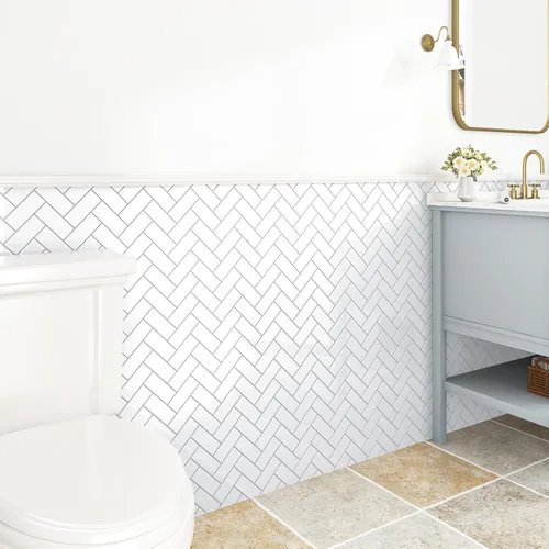 Vista 3 de Azulejo 3D de espiga blanca para salpicaduras de despegar y pegar, 10 hojas de azulejos brillantes para pared de cocina, baño, azulejos