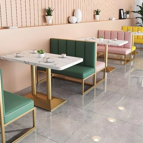 Vista 3 de Banco Settee con Respaldo, Sofá Loveseat Moderno Tapizado de PU Cabina de Una Sola Cara con Marco de Aleación, Banco Sofá de Comedor Restaurante
