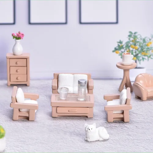 Vista 5 de Juego de 23 piezas de decoración de muebles de casa de muñecas, accesorios de bricolaje, incluyendo comedor, sentado, sala de estar, dormitorio
