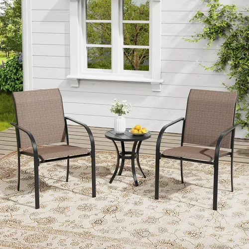 Vista 68 de VICLLAX Juego de 2 sillas de patio pequeñas para exteriores, juego de sillas apilables para patio y mesa de comedor cuadrada para porche delantero