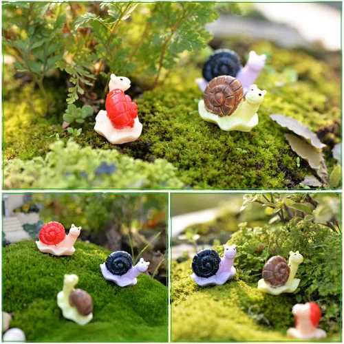 Vista 4 de JKanruh 21 piezas de mini caracoles de resina en miniatura de animales, mini figuras de caracol, jardín de hadas, adornos de paisaje de musgo