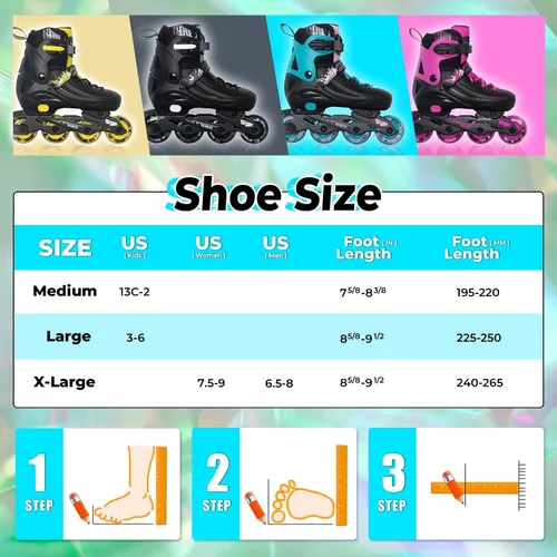 Vista 5 de MammyGol Patines en línea ajustables para niños, jóvenes y adultos, todas las ruedas se iluminan, patines de ruedas con cuchillas para interiores