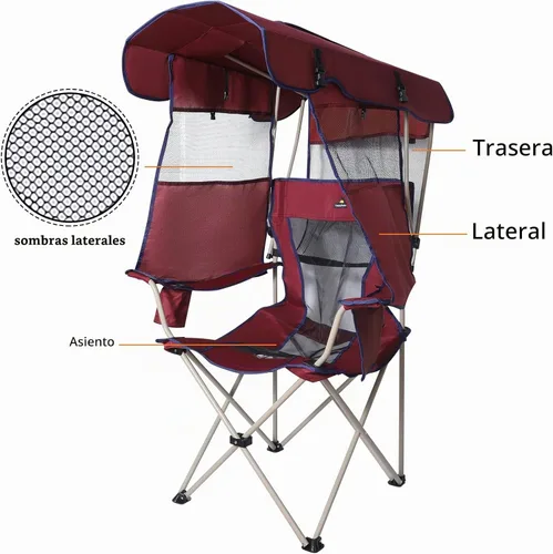 Vista 3 de Silla de playa con toldo – Silla plegable al aire libre con toldo de protección solar completa – Ideal para camping, césped, deportes, picnic