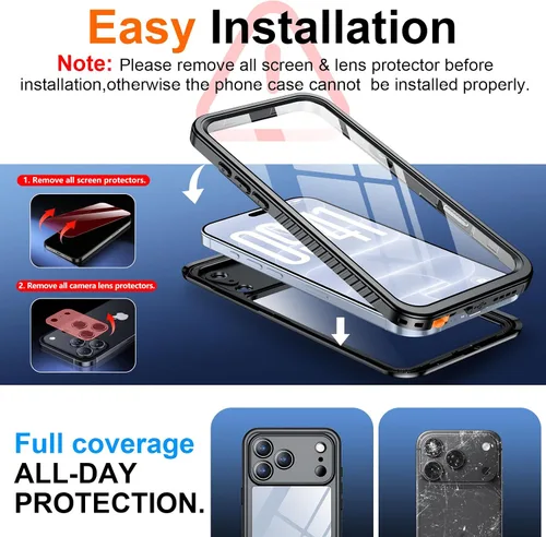 Vista 5 de SPIDERCASE Funda impermeable para 18 Pro Max, color negro y transparente Negro / transparente