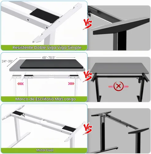 Vista 8 de farexon Marco de escritorio eléctrico de pie con bandeja de gestión de cables, ruedas y ganchos, escritorio de pie de doble motor resistente