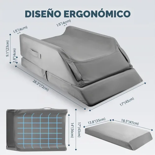 Vista 8 de Almohadas de Elevación de Piernas Ajustables de 3 Alturas para Después de Cirugía–Refuerzo de Espuma Viscoelástica para Ambas Piernas, con Soporte
