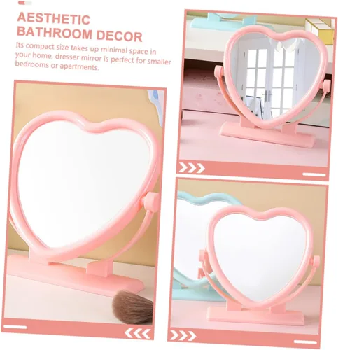 Vista 8 de Espejo de tocador de mesa en forma de corazón, espejo de doble cara para maquillaje, espejo de aumento portátil y giratorio para maquillaje