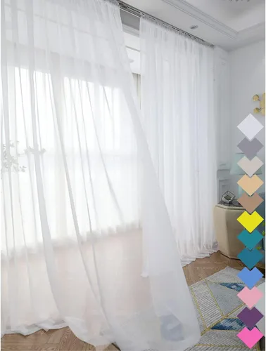 Vista 15 de L&TEC Cortinas traslúcidas para la ventana de color beige, 2 paneles de 48x45 pulgadas, con bolsillo básico para la barra de la cortina