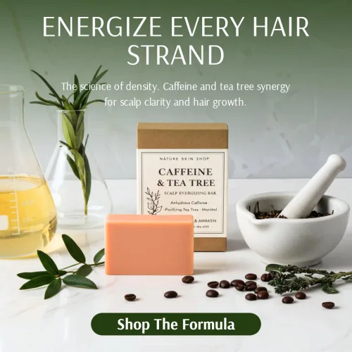 Vista 3 de Nature Skin Shop Barra de champú de cafeína para el crecimiento y adelgazamiento del cabello, con aceite de árbol de té para cuero cabelludo graso