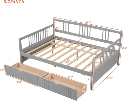 Vista 2 de Bellemave Sofá cama de tamaño matrimonial, sofá cama de madera con cajones, sofá cama con cajones de almacenamiento, sofá cama de doble uso