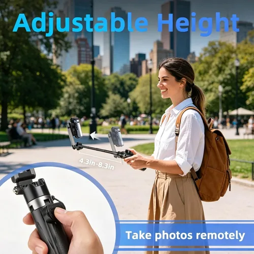 Vista 4 de Trípode magnético para teléfono con control remoto, palo selfie extensible Handle Grip Pocket Size, 4-in-1 Mini Phone Grip, 10m Wireless Shutter