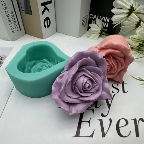 Vista 6 de Molde de jabón de rosas para bricolaje, moldes de silicona con forma de corazón y flor para velas de jabón, cera perfumada, mousse, pastel