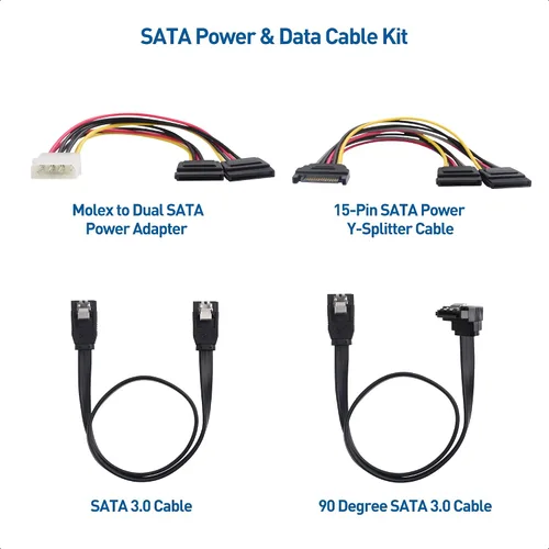 Vista 2 de Cable Matters Kit de cable de datos SATA III y cable de alimentación SATA con conector SATA3 recto y de 90 grados, adaptador divisor de alimentación