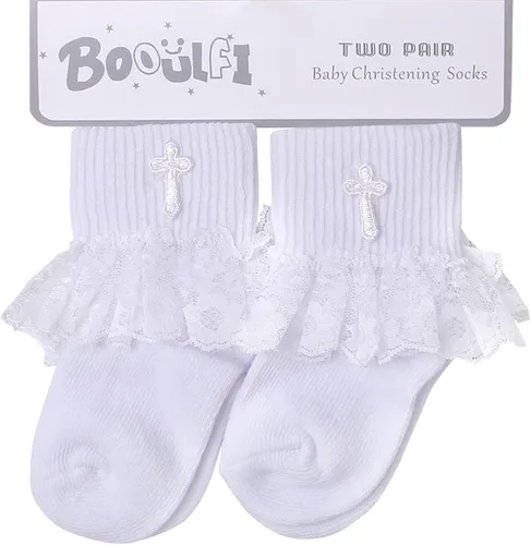 Vista 2 de Booulfi Baby Boy Shoes Baptism Christening Shoes and Socks Set 0-18 M Newborn Wihte Shoes for Infant