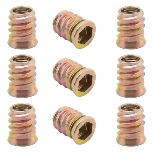 Vista 16 de MroMax 20 piezas de insertos de tuerca para muebles M6x10mm, acero al carbono, zincado, hexagonal interno, tornillo con brida, insertos de madera