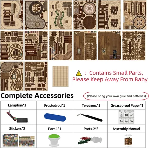 Vista 9 de Kit de rincón de libros en miniatura para casa de muñecas, rompecabezas de madera 3D con luz, decoración de estantería de casa pequeña, construcción