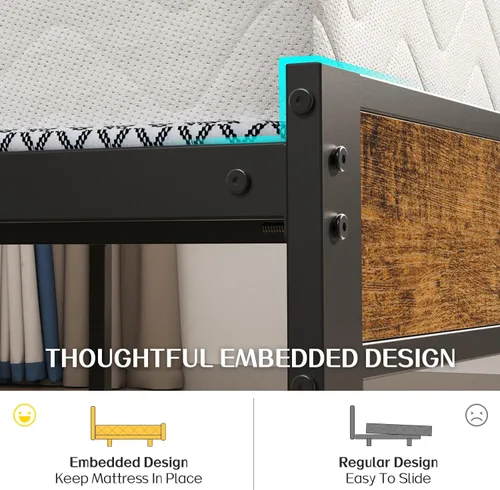 Vista 5 de Liians Base de cama tamaño King con cabecera de estación de carga USB tipo C, luces LED inteligentes, plataforma de metal sin ruido, no necesita