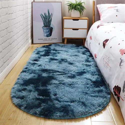 Vista 5 de Alfombras peludas súper suaves, alfombras ovaladas esponjosas, alfombra de teñido anudado de felpa lanuda para sala de estar, dormitorio, habitación