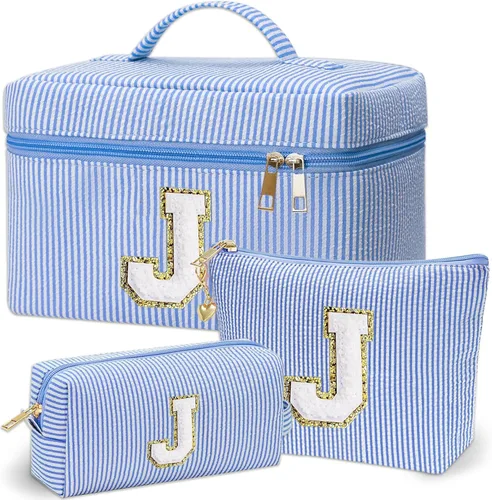 Vista 16 de Bolsa de maquillaje Adoryoung 3 piezas rosa+azul, Azul, A