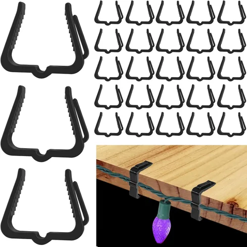 Vista 7 de FONUNO Clips para colgar luces navideñas de 7/8 pulgadas, ganchos para tablero de fascia, ganchos para decoración de Navidad, valla de canalón