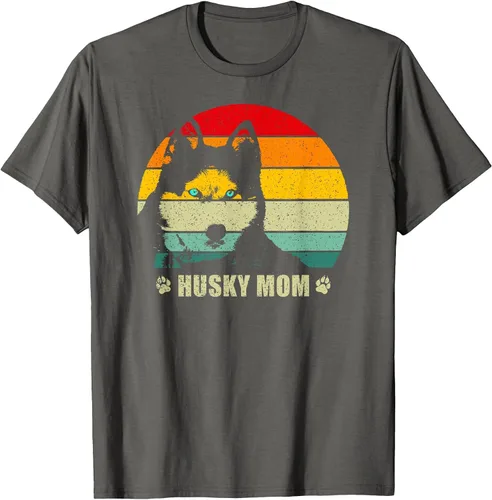 Vista 5 de Husky Mom Retro Dog Lover Mother Siberian Huskies Tee Women T-Shirt Asphalt Grey