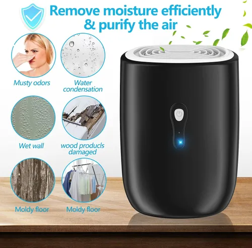 Vista 2 de Deshumidificadores para el hogar 27oz(800ml) Pequeños deshumidificadores con apagado automático y manguera de drenaje, deshumidificador ultra