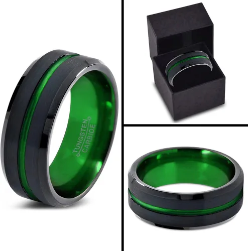 Vista 7 de Chroma Color Collection Anillo de boda de carburo de tungsteno de 0315in para hombres y mujeres verde rojo azul morado negro verde azulado cobre