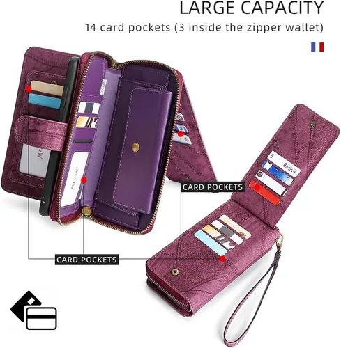 Vista 5 de Asuwish Funda de teléfono para Samsung Galaxy Note 10 Plus Note10+ 5G con cremallera, funda desmontable con protector de pantalla y ranura