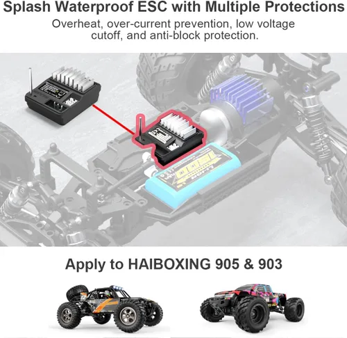 Vista 4 de HAIBOXING 1/12TH Escala RC Coches Recambios Impermeable Cepillado ESC/Receptor Aplicar a 905 & 903 (90127)
