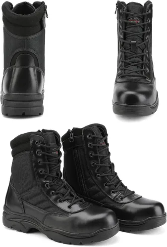 Vista 6 de NORTIV 8 Botas de trabajo con punta de acero para hombre botas tácticas antideslizantes industriales