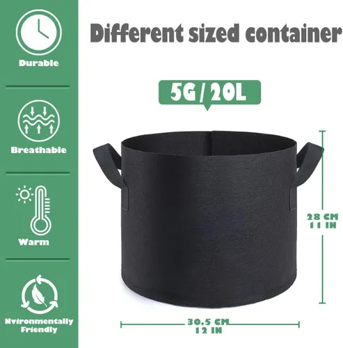 Vista 2 de Paquete de 12 bolsas de cultivo de 5 galones, macetas de tela de 5 galones, bolsas de cultivo premium para un crecimiento saludable de las plantas