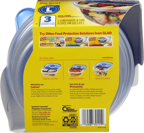 Vista 3 de Glad GladWare - Recipientes de almacenamiento de alimentos con tapas, grandes recipientes de plástico redondos sin BPA para sopas, ensaladas