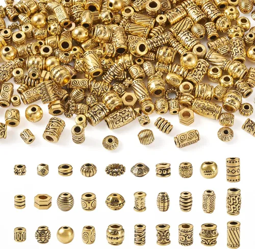 Vista 14 de Craftdady 600 cuentas espaciadoras tibetanas de 10 estilos, colores mezclados, aleación de metal, dijes para pulseras, collares, suministros
