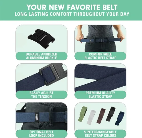 Vista 4 de Explorer Belt By Xpand - No-Show Invisible Elastic Belt w Slim Aluminum Buckle